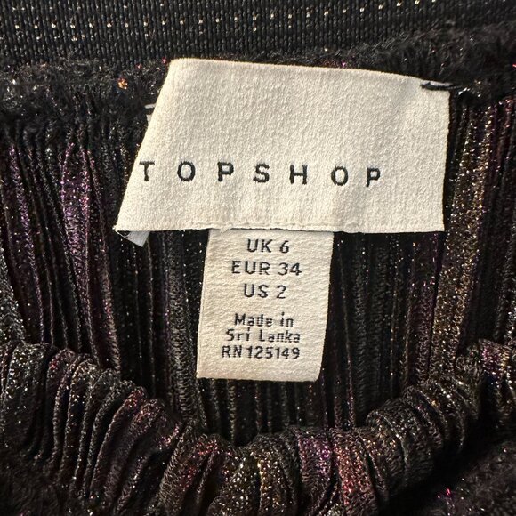 TOPSHOP Metallic Plisse Striped Midi Skirt Size US 2 A-line Elastic Waist Slit - Picture 2 of 8